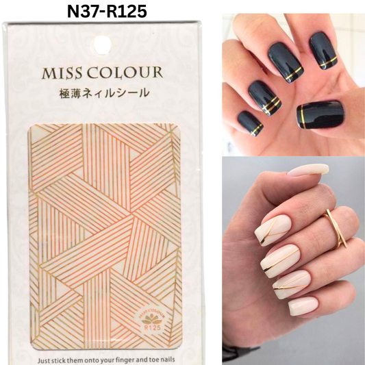 Golden Line Nail Stickers Decals 3D Nail Art Stickers with Golden Glossy Manicure Tips for Women