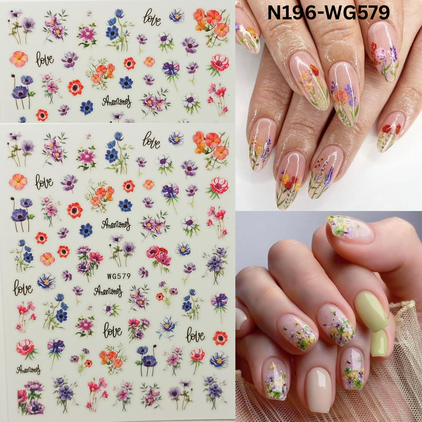 Floral Nail Stickers 3D Flower Nail Decals Love Design DIY Nail Art
