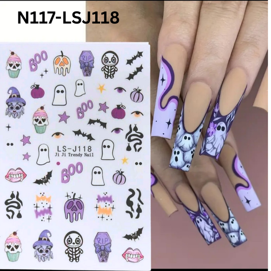 Halloween Nail Art Stickers – 3D Embossed Pumpkin Ghost Bat Nail Decorations for Party