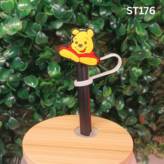 Cute Yellow Bear with Red Shirt Straw Topper – 10mm Silicone Topper