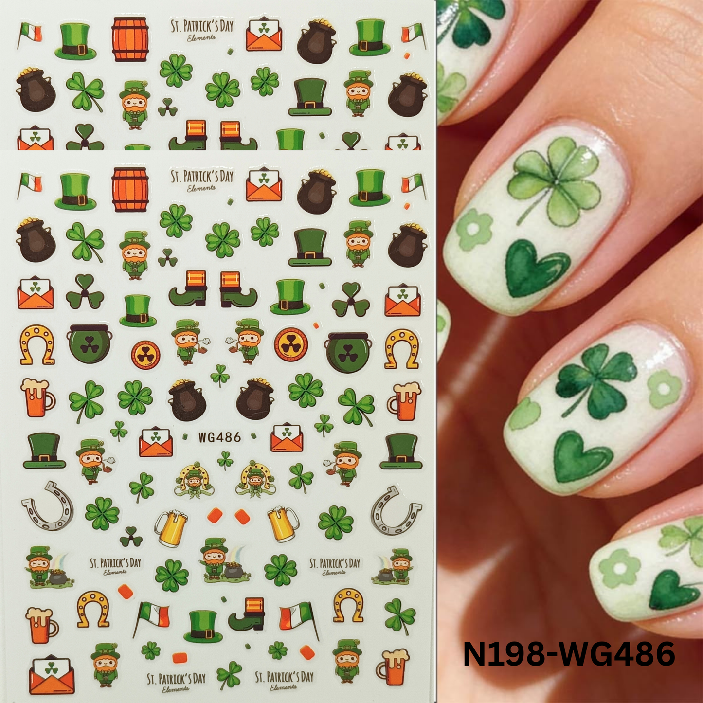 Green Floral Nail Stickers Flower & Leaf 3D Nail Art St Patrick’s Day
