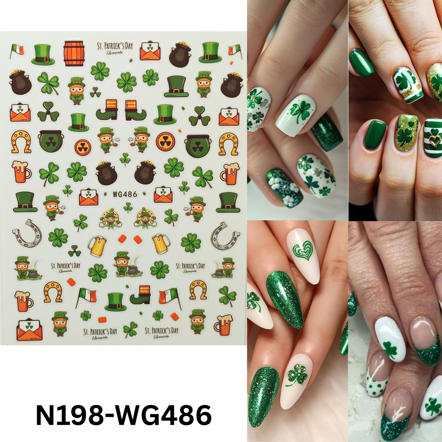 Green Floral Nail Stickers Flower & Leaf 3D Nail Art St Patrick’s Day
