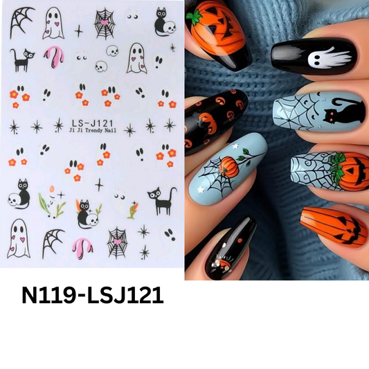 3D Halloween Nail Art Stickers – Cute Pumpkin, Spider, Bat & Ghost Nail Decals