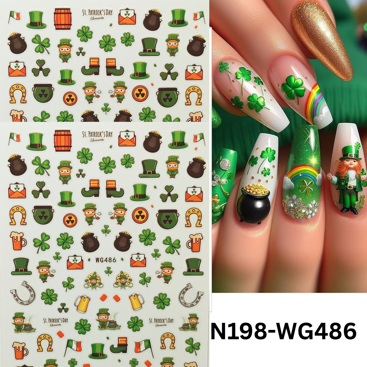 Green Floral Nail Stickers Flower & Leaf 3D Nail Art St Patrick’s Day