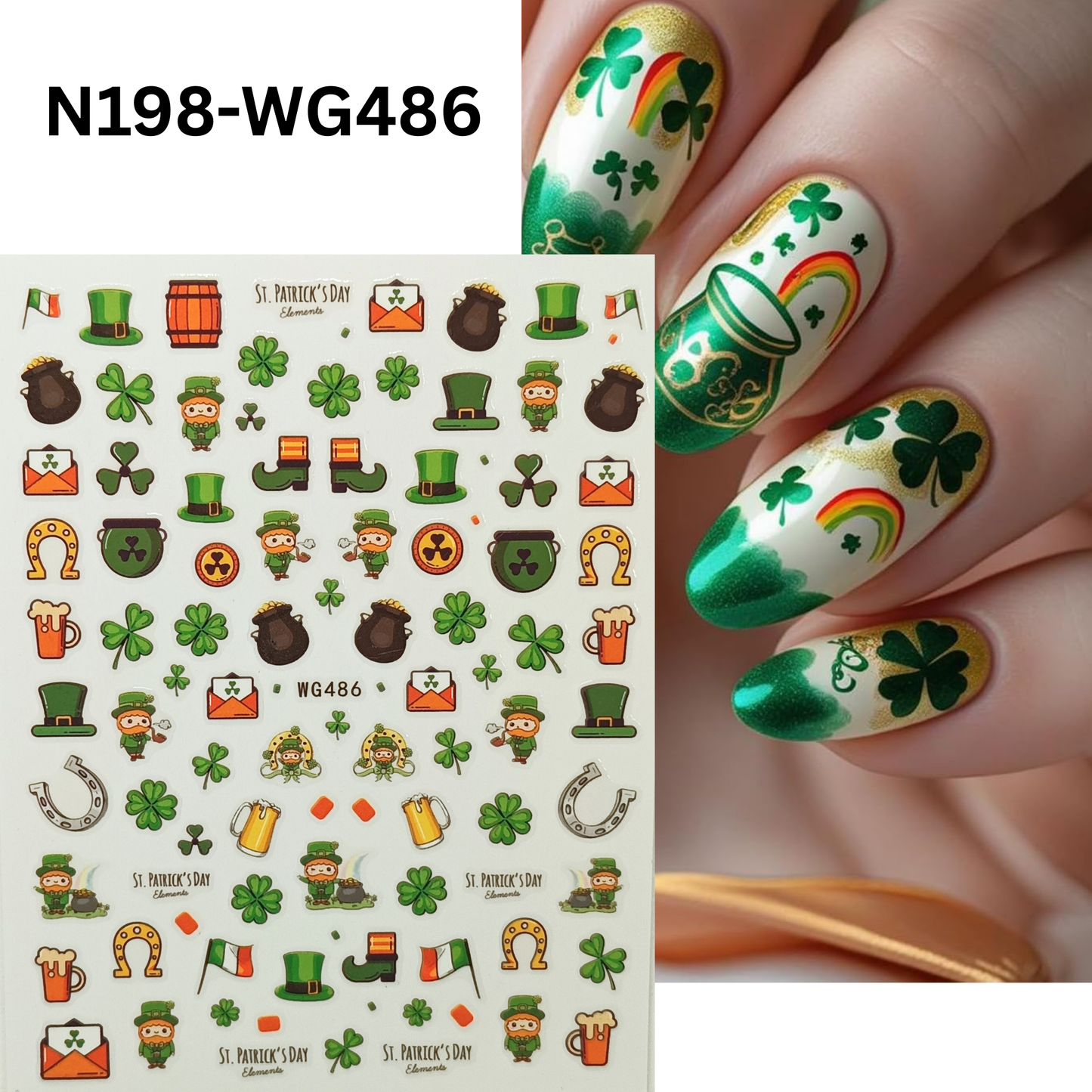 Green Floral Nail Stickers Flower & Leaf 3D Nail Art St Patrick’s Day