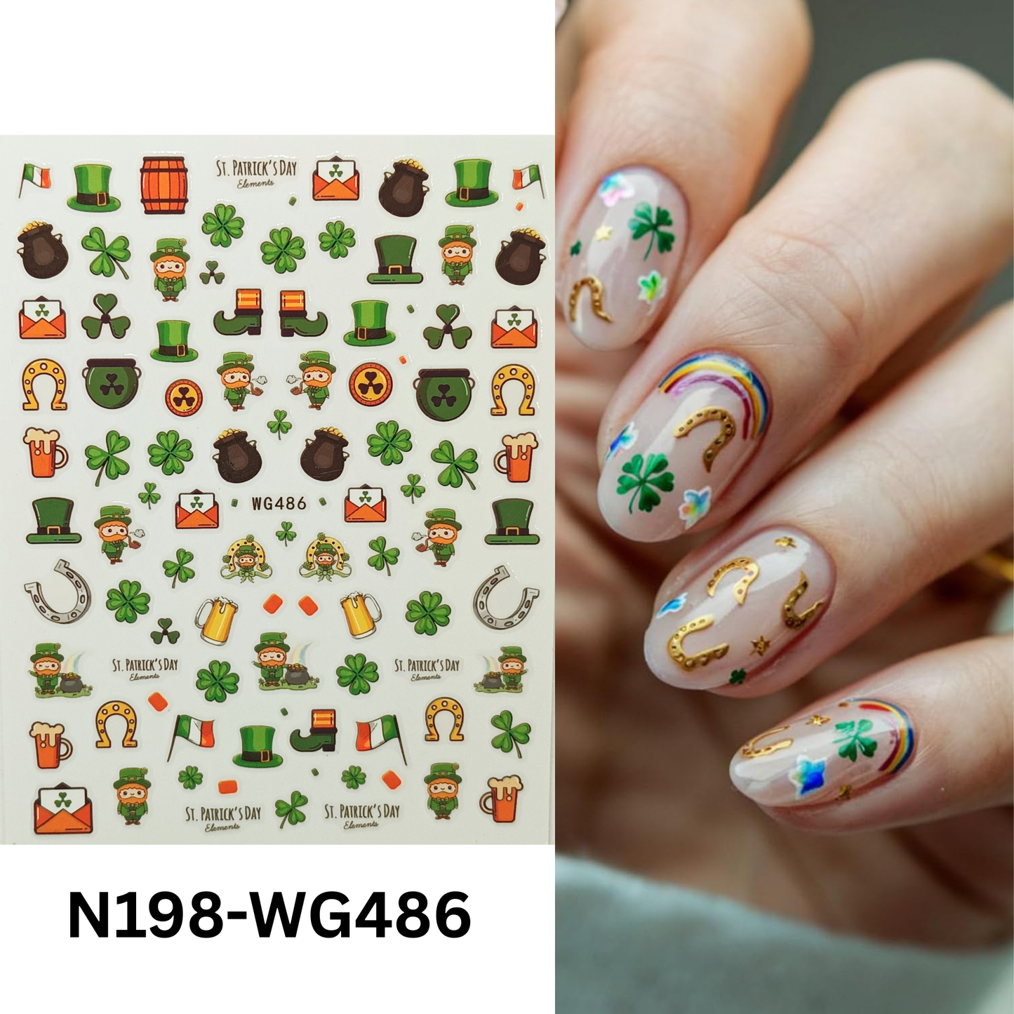 Green Floral Nail Stickers Flower & Leaf 3D Nail Art St Patrick’s Day