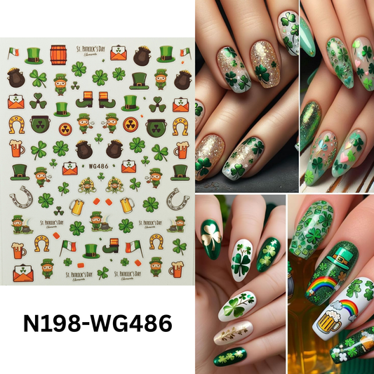 Green Floral Nail Stickers Flower & Leaf 3D Nail Art St Patrick’s Day