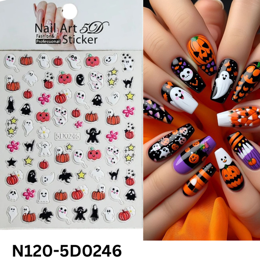 Spooky Halloween Nail Stickers 5D – Cute Ghost & Pumpkin Nail Art DIY