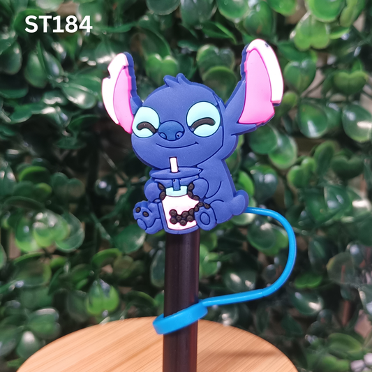 Stitch Drinking Boba Tea Straw Topper 10mm - Cute Silicone Straw Cover for Stanley