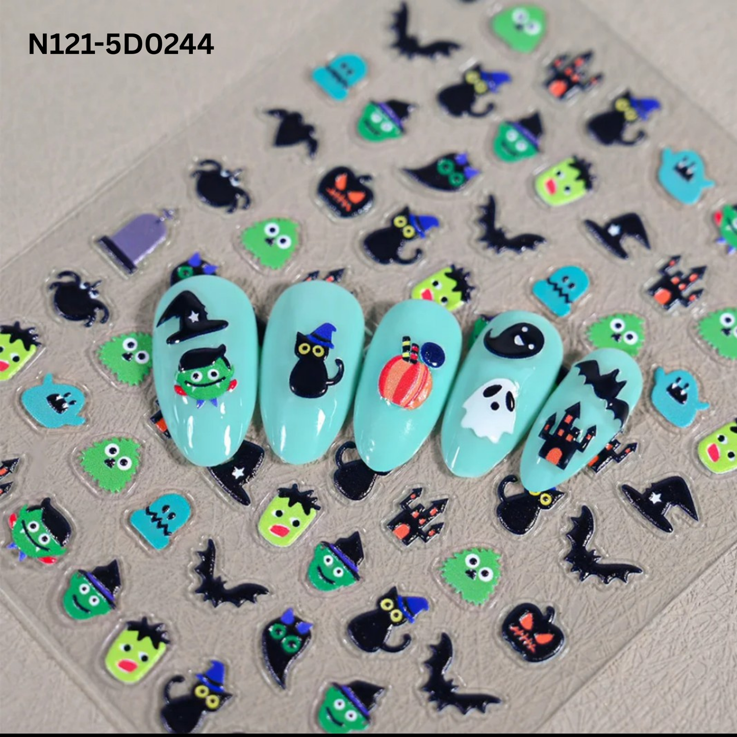 Cute 5D Halloween Nail Stickers – Spooky Nail Art Decals for Party & DIY