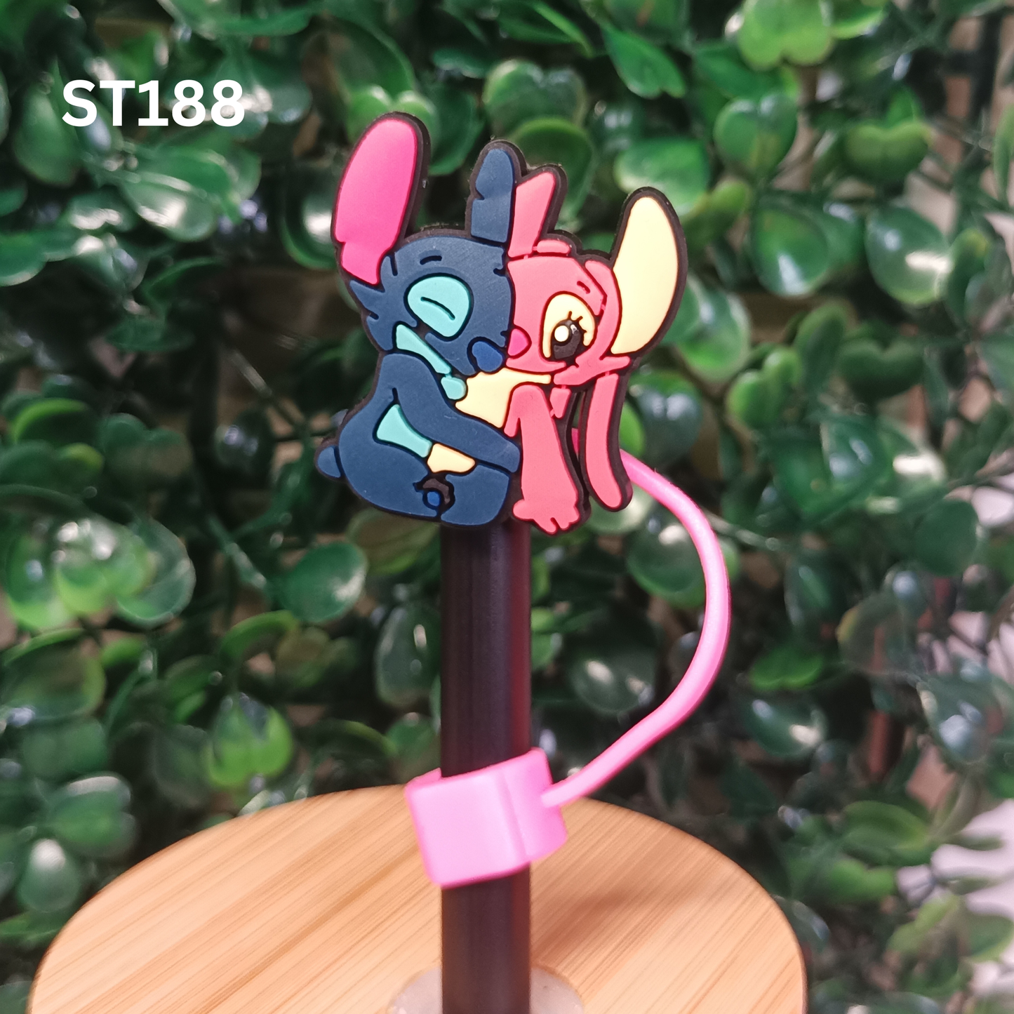 Cute Stitch and Angel Hugging Straw Topper 10mm - Silicone Straw Cover for Stanley Cup