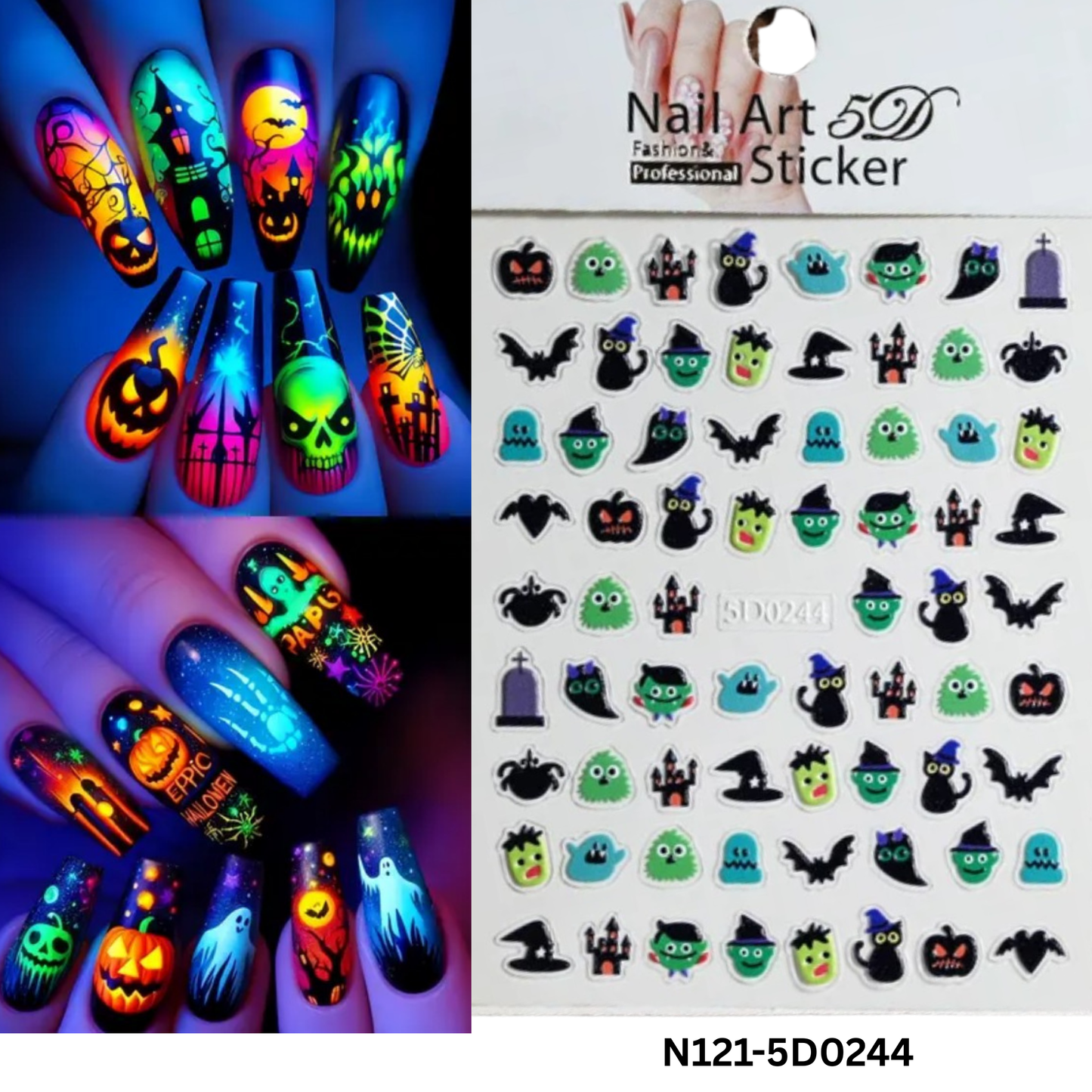 Cute 5D Halloween Nail Stickers – Spooky Nail Art Decals for Party & DIY