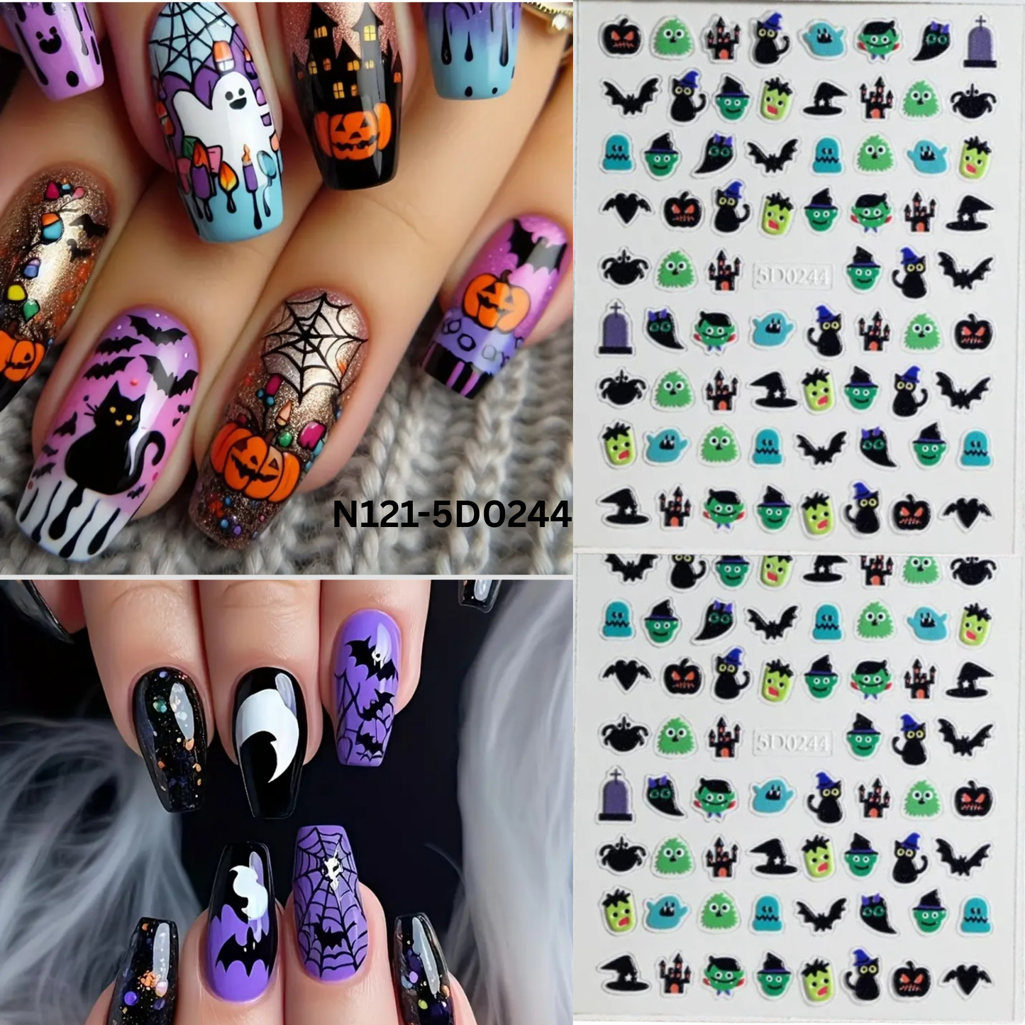 Cute 5D Halloween Nail Stickers – Spooky Nail Art Decals for Party & DIY