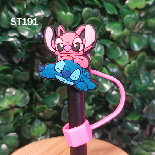 Cute Angel and Stitch Sleeping Straw Topper 10mm - Silicone Straw Cover for Stanley Cup