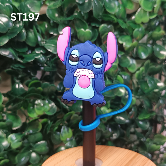Cute Stitch Tongues Out Straw Topper 10mm - Funny Silicone Straw Cover for Stanley Cup