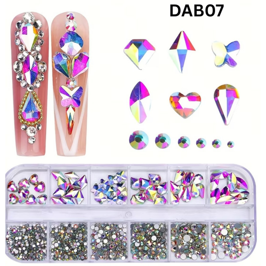 Crystal Glass 1780 Pcs Rhinestones Flatback Gems Set Butterfly Heart Shapes Nail Art Craft DIY