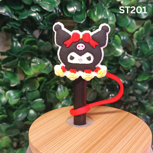 Cute Kuromi with Red Bow Straw Topper 10mm - Kawaii Silicone Straw Cover for Stanley