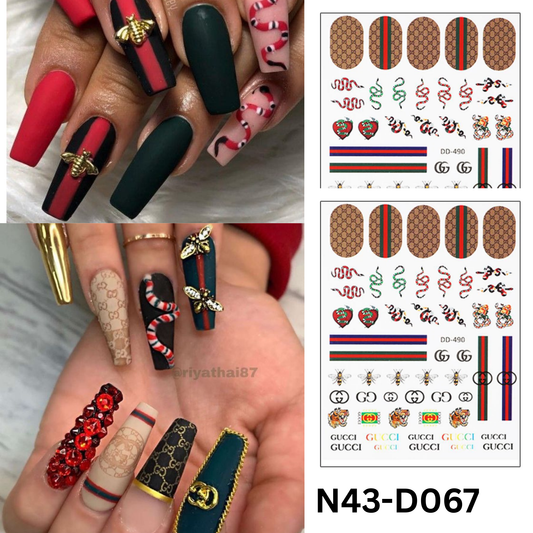 Nail Art Stickers – Designer Pattern Snakes, Stripes, Bees,3D Sticker Multicolor color