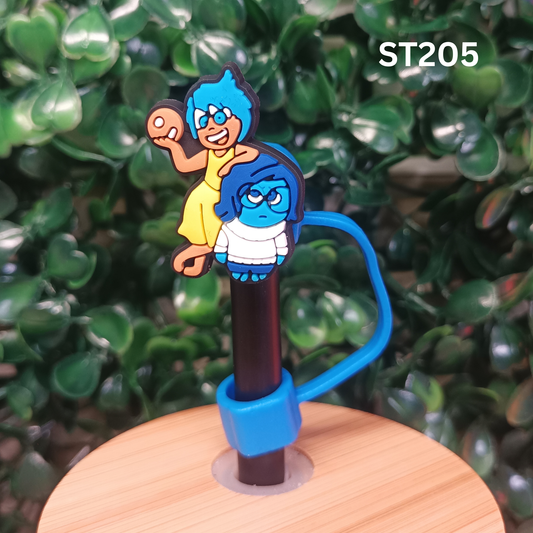 Happy and Sad Blue Girl Duo Straw Cover - 10mm Reusable Straw Tip Lid for Tumblers.