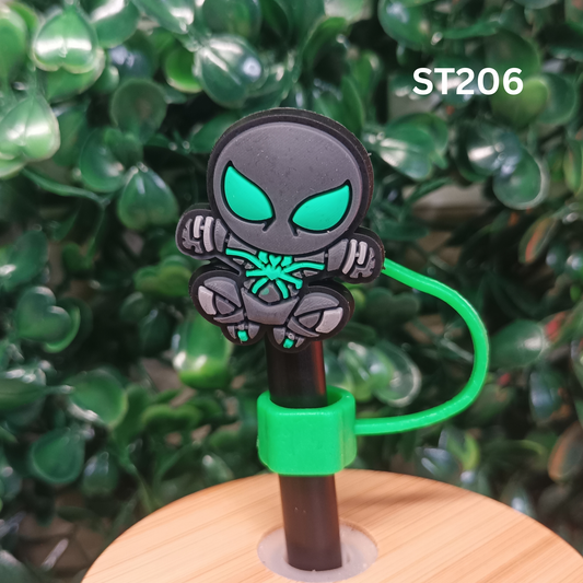 Black and Green Spider Hero Straw Topper - 10mm Silicone Dust Cap for Stanley Cups