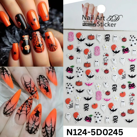 DIY Halloween Nail Stickers 5D – Scary Cute Ghost & Pumpkin Nail Art
