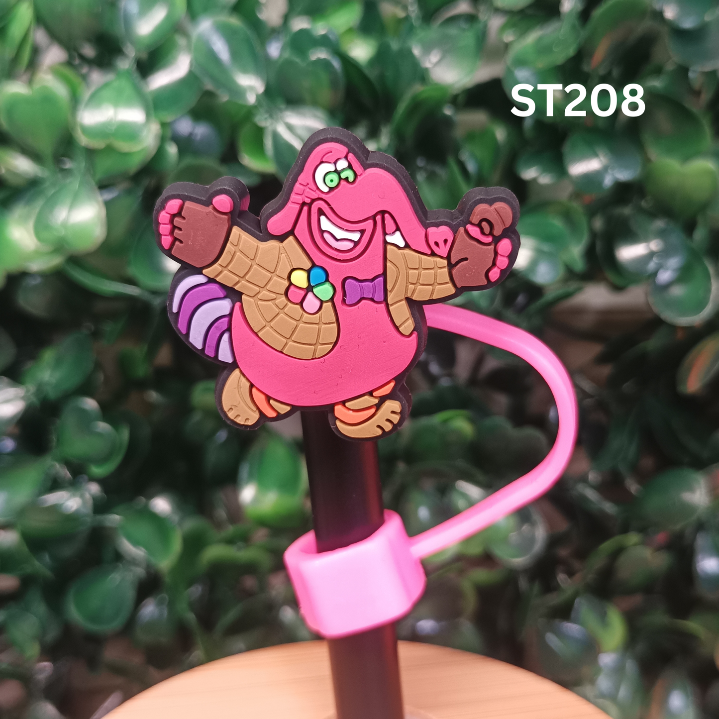 Pink Elephant Cat Cartoon Straw Topper - 10mm Silicone Dust Cap for Stanley Cups