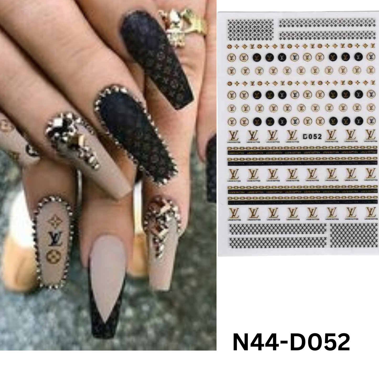 Black And Gold Nail Sticker 3D, Nail Art Sticker