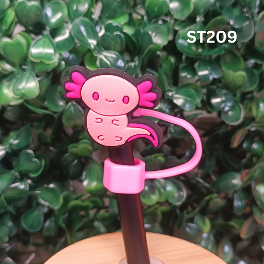 Cute Pink Axolotl Straw Topper - 10mm Silicone Dust Cap for Stanley Cups & Tumblers