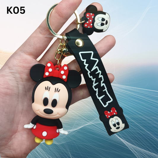 Adorable Minnie Mouse Keychain with Red Bow & Strap – Cute Cartoon Bag Charm & Gift Idea