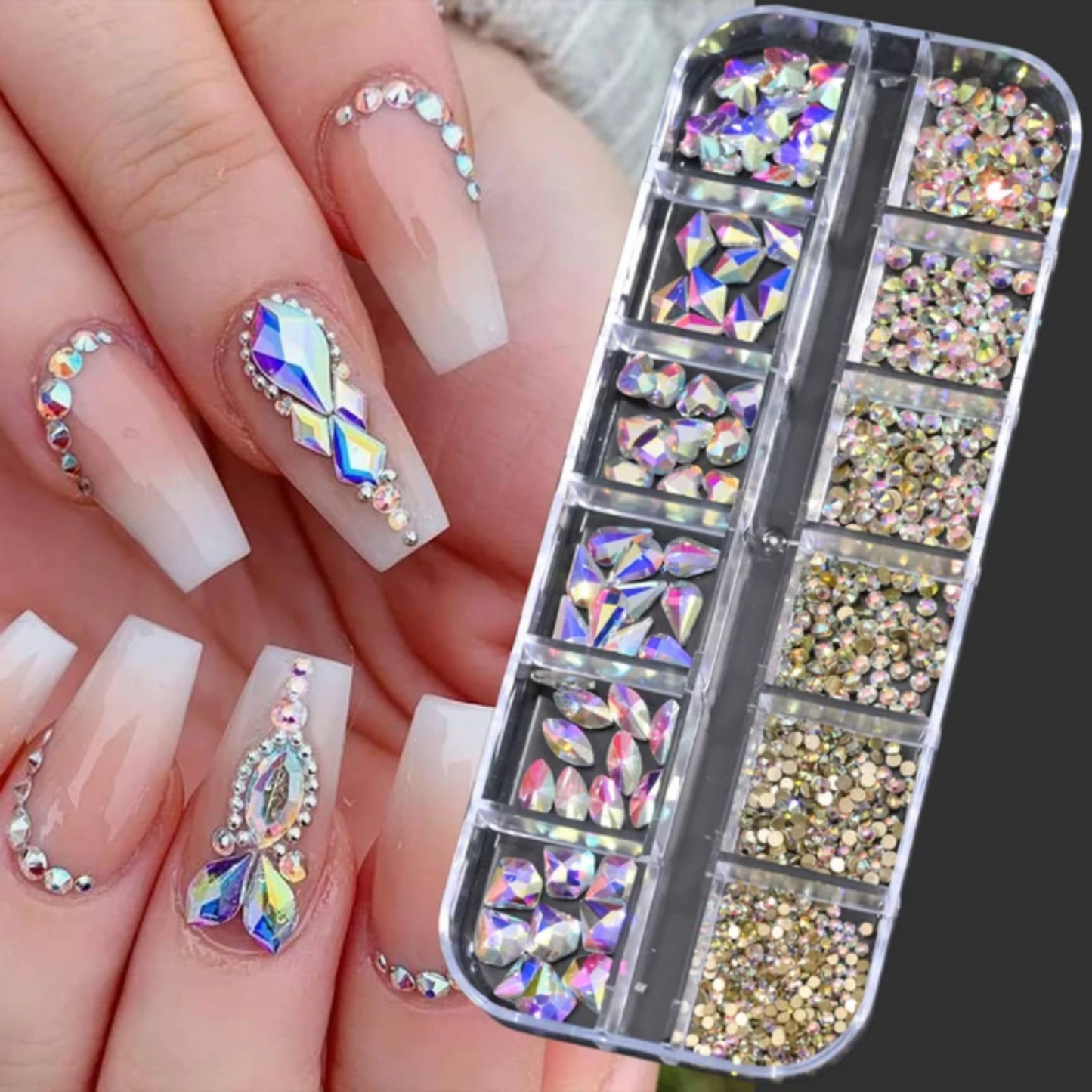 Crystal Glass 1780 Pcs Rhinestones Flatback Gems Set Butterfly Heart Shapes with Picker Pencil Tweezers Tool Kit Nail Art Craft DIY