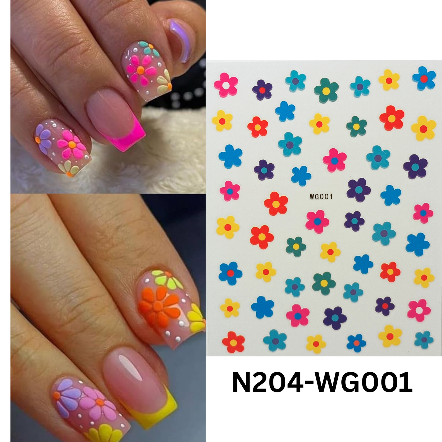 Floral Multi Color Nail Stickers – 3D Colorful Flower Nail Art Decals