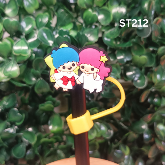 Cute Blue and Pink Hair Star Twins Straw Topper - 10mm Silicone Dust Cap for Stanley Cups