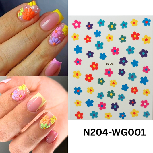Floral Multi Color Nail Stickers – 3D Colorful Flower Nail Art Decals