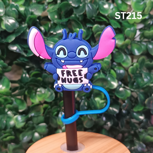 Blue Alien Creature "Free Hugs" Straw Topper - 10mm Silicone Dust Cap for Stanley Cups