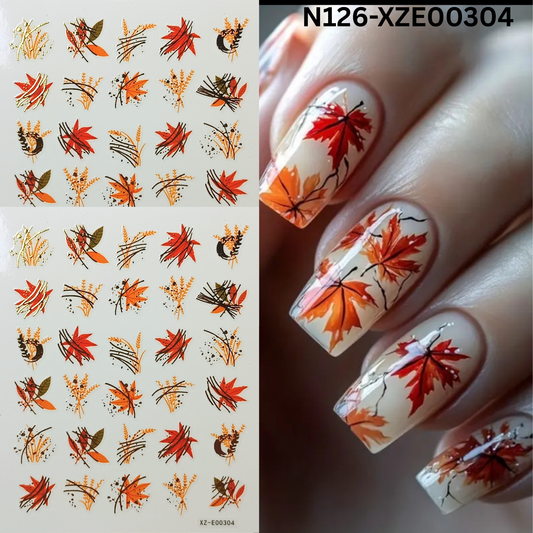 3D Maple Leaf Nail Stickers – Autumn & Thanksgiving Nail Art Decals