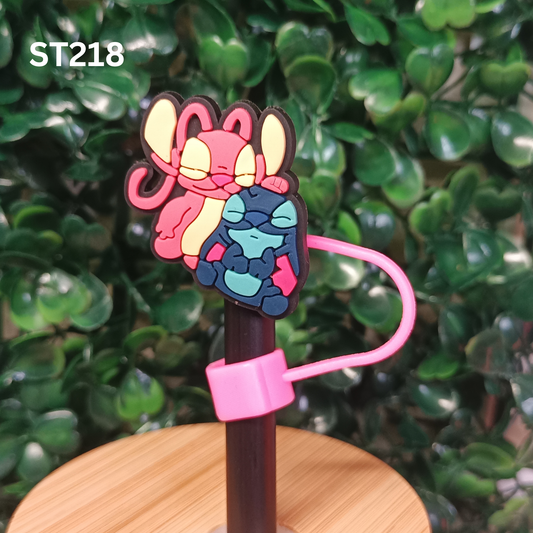 Pink and Blue Alien Couple Hugging Straw Topper - 10mm Silicone Dust Cap for Stanley Cups