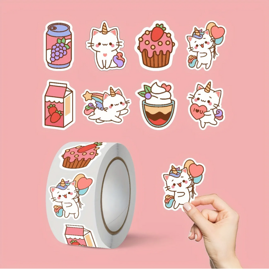 500pcs Cute Cartoon Cat Stickers - Perfect for School Rewards, Journaling & Gift Wrapping, Matte Finish, Self-Adhesive Paper Decals