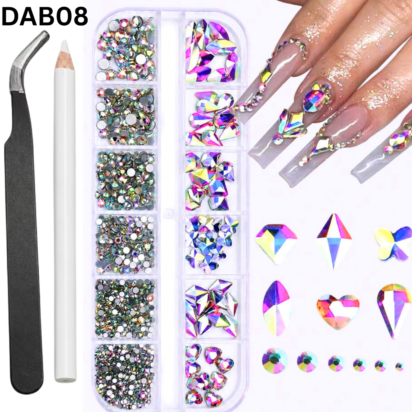 Crystal Glass 1780 Pcs Rhinestones Flatback Gems Set Butterfly Heart Shapes with Picker Pencil Tweezers Tool Kit Nail Art Craft DIY