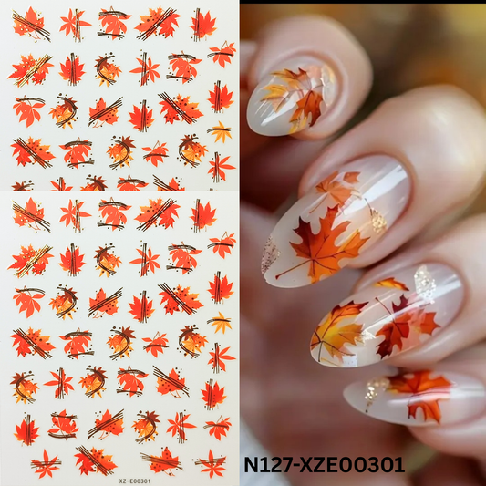 Autumn Nail Art Stickers – 3D Maple Leaves for Gel & Acrylic Nails