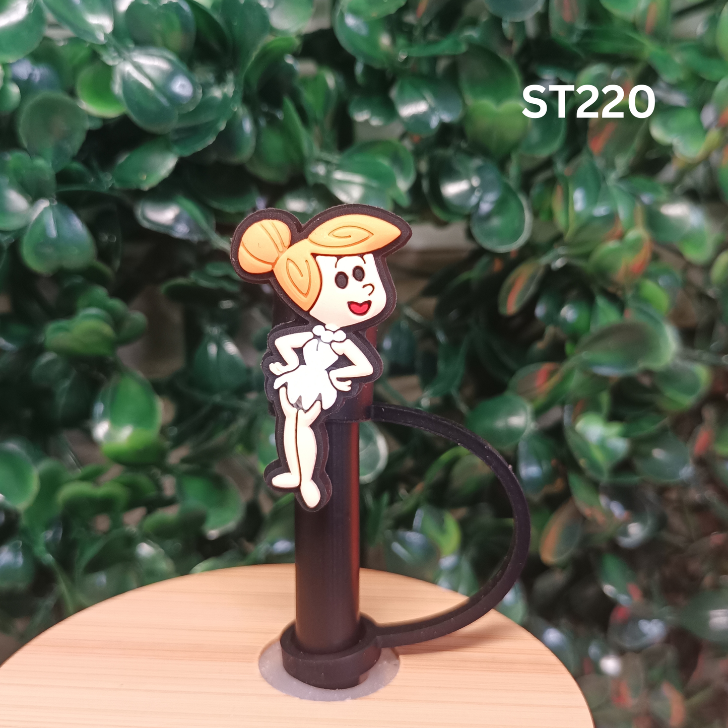 Stone Age Woman in White Dress Straw Topper - 10mm Silicone Dust Cap for Stanley Cups