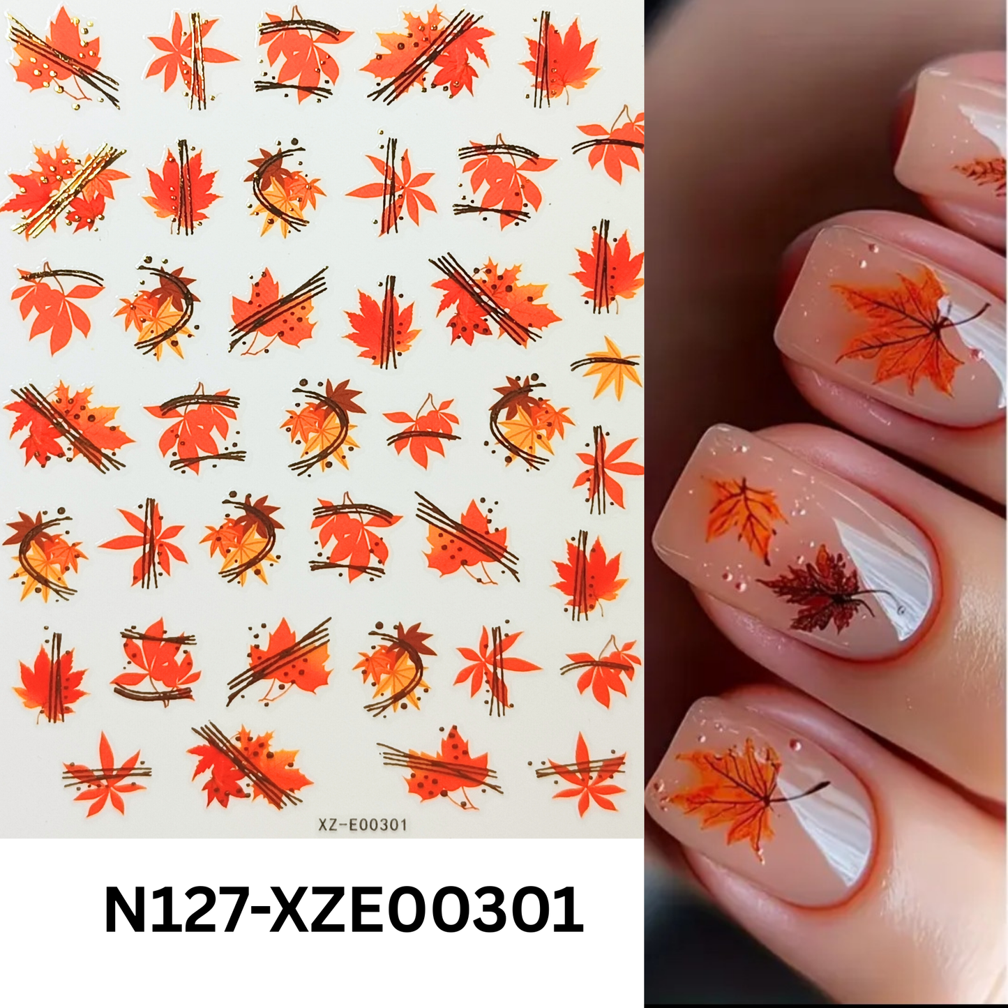 Autumn Nail Art Stickers – 3D Maple Leaves for Gel & Acrylic Nails