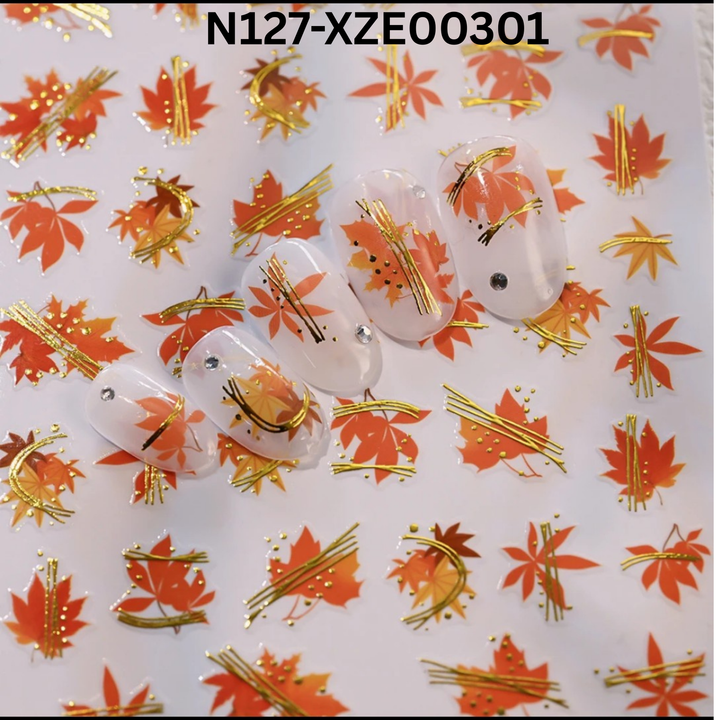 Autumn Nail Art Stickers – 3D Maple Leaves for Gel & Acrylic Nails