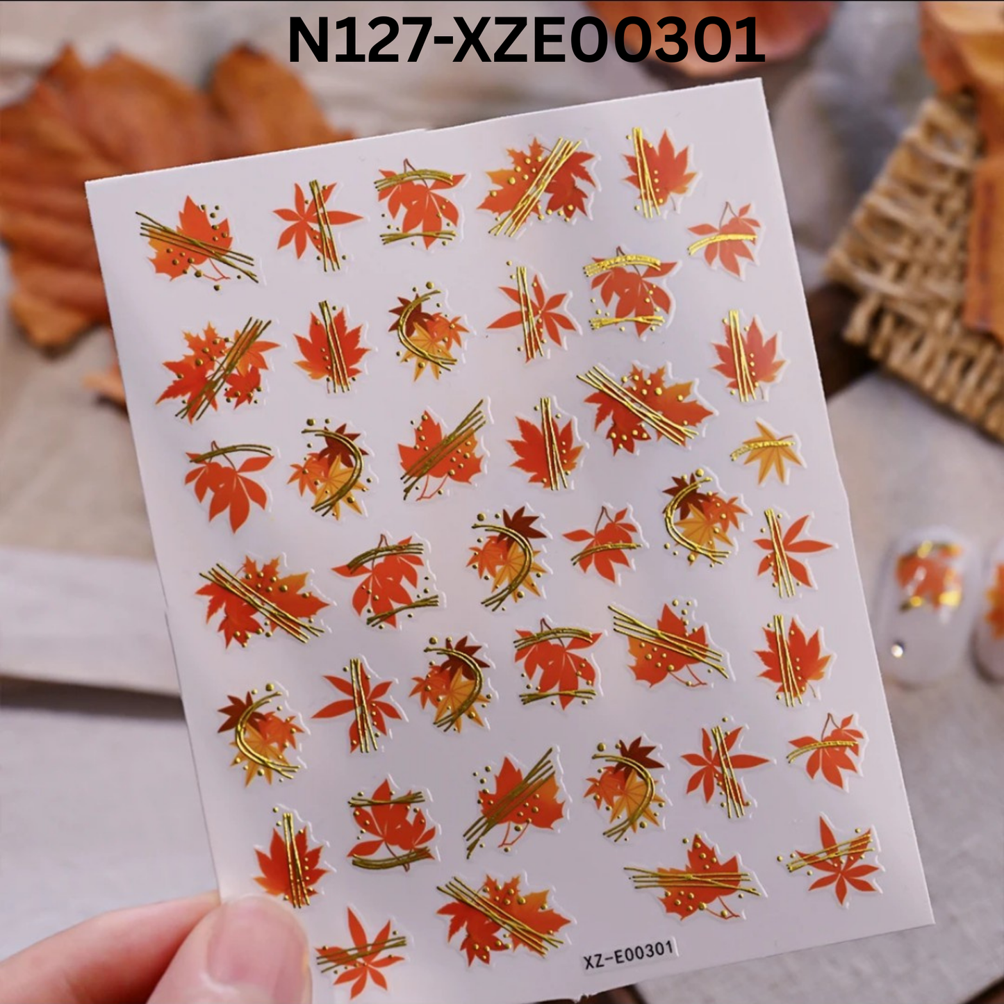Autumn Nail Art Stickers – 3D Maple Leaves for Gel & Acrylic Nails