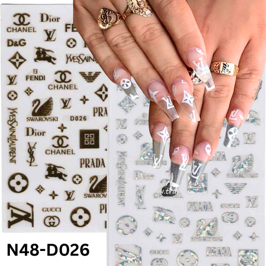Gold And Silver with Multi Design 3D Sticker,Nail Art Sticker Acrylic, Dipping, Gel X, Gel Manicure Pedicure