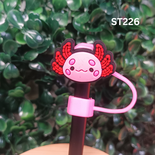 Pink and Red Axolotl Straw Topper - 10mm Silicone Dust Cap for Stanley Cups