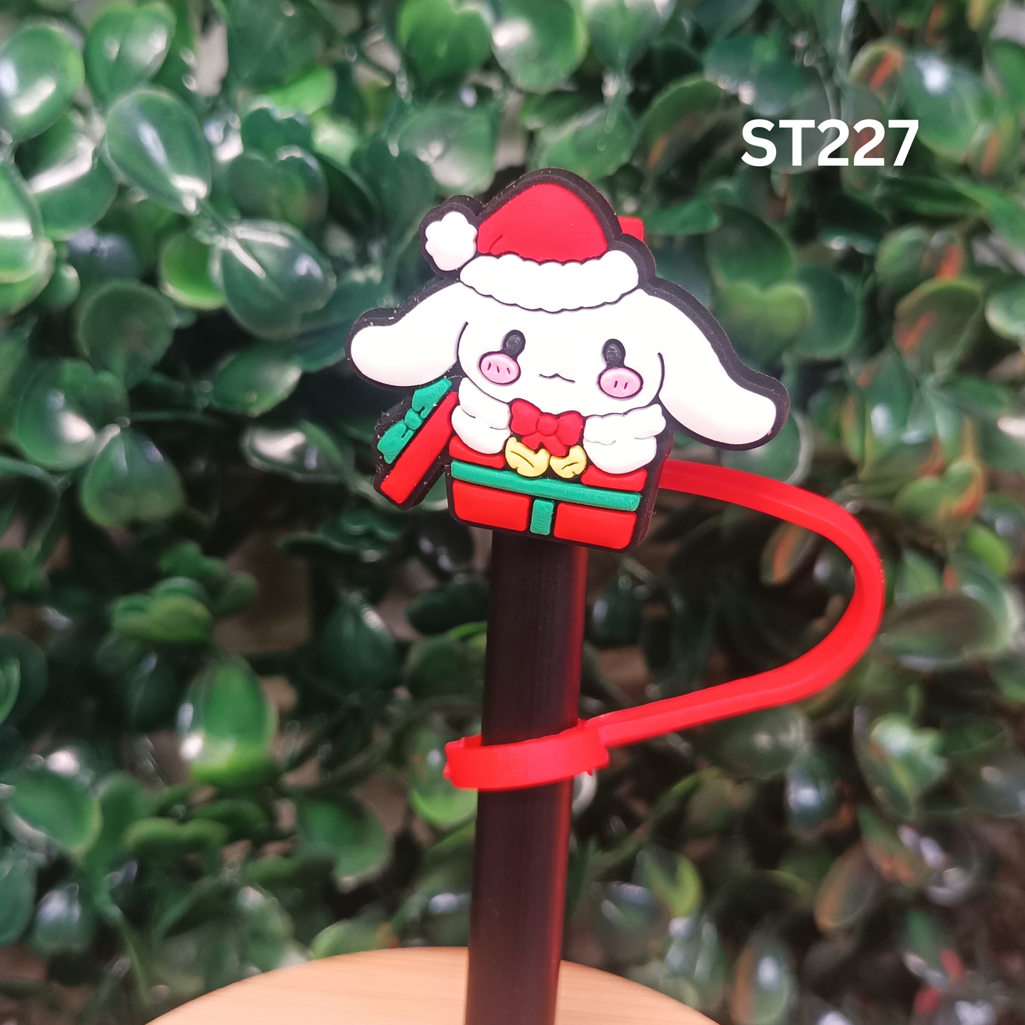 Cute White Puppy Santa Christmas Straw Topper - 10mm Silicone Dust Cap for Stanley Cups
