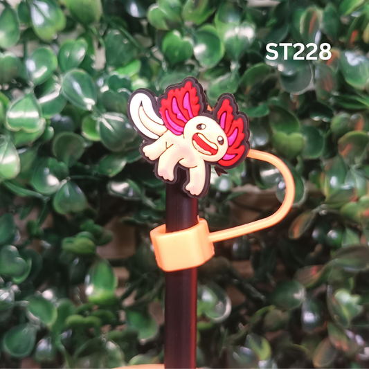 Cute Swimming Pink Axolotl Straw Topper - 10mm Orange Silicone Dust Cap for Stanley Cups