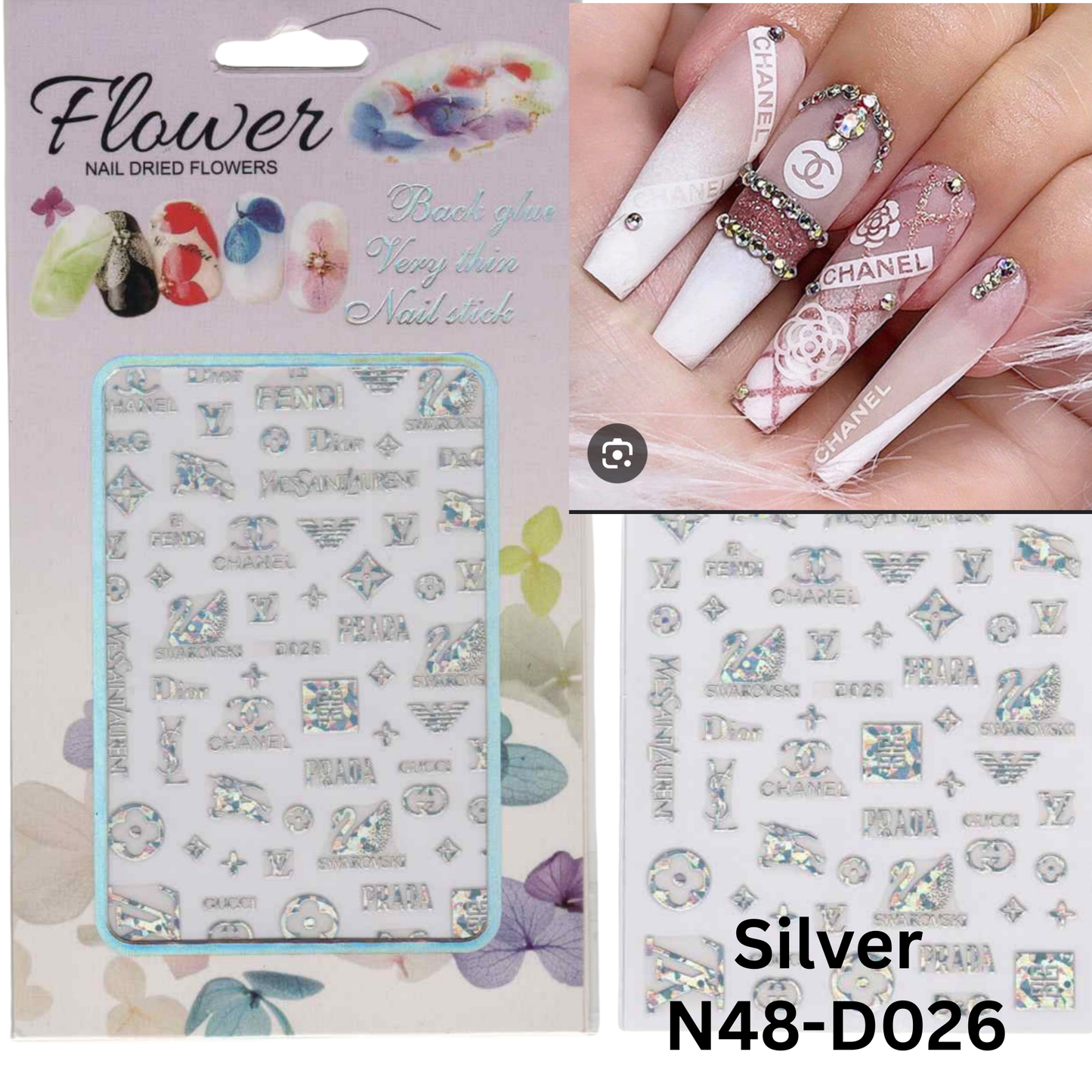 Gold And Silver with Multi Design 3D Sticker,Nail Art Sticker Acrylic, Dipping, Gel X, Gel Manicure Pedicure