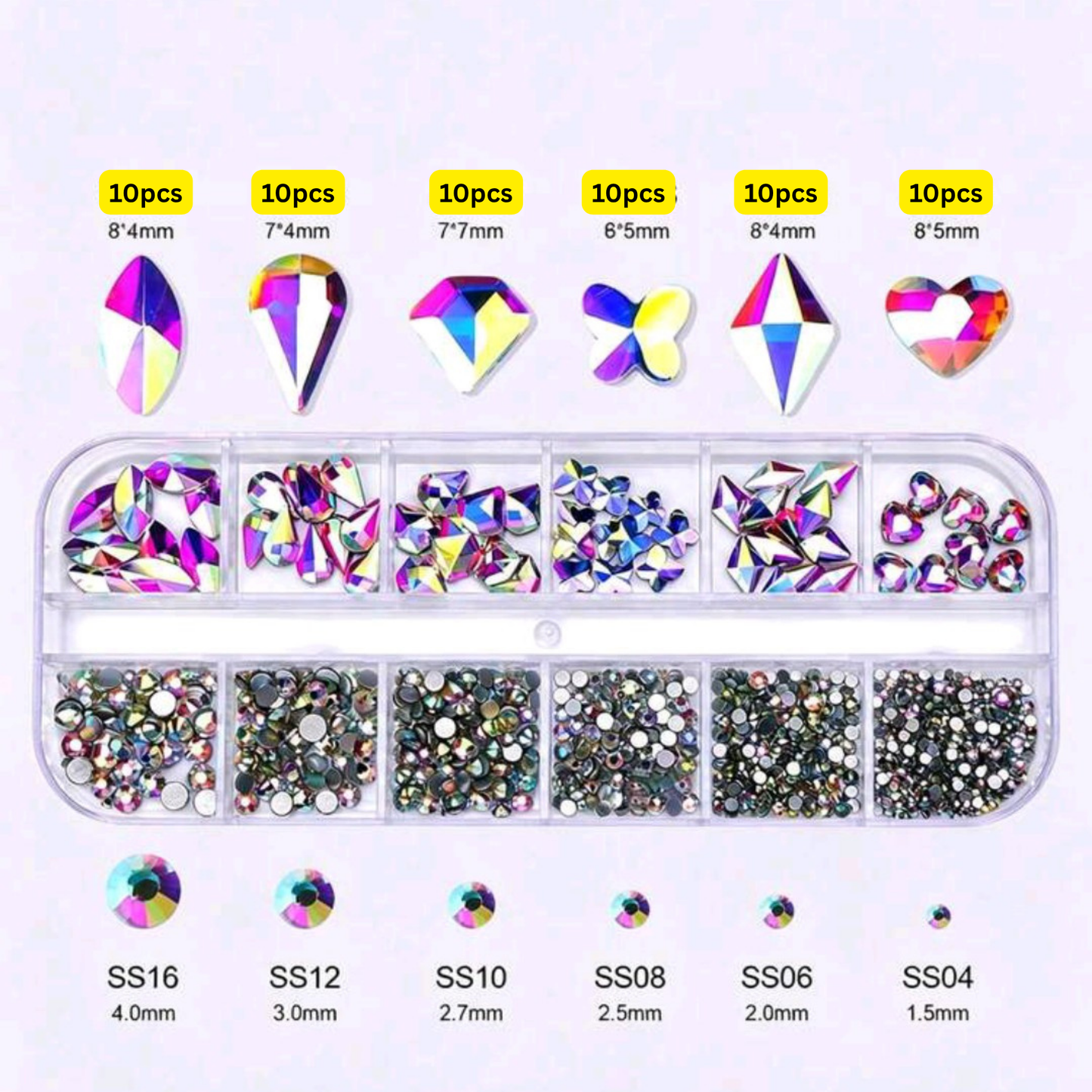 Crystal Glass 1780 Pcs Rhinestones Flatback Gems Set Butterfly Heart Shapes with Picker Pencil Tweezers Tool Kit Nail Art Craft DIY