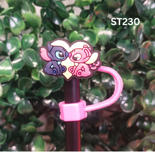 Pink and Blue Alien Couple Heart Straw Topper - 10mm Silicone Dust Cap for Stanley Cups